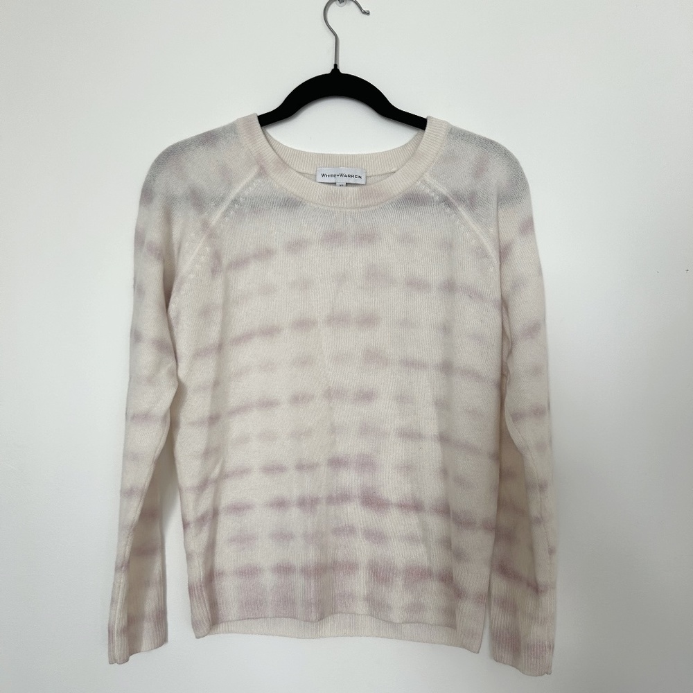 White + Warren 100% Cashmere Sweater, XS, Cream with Dusty Rose, NWOT